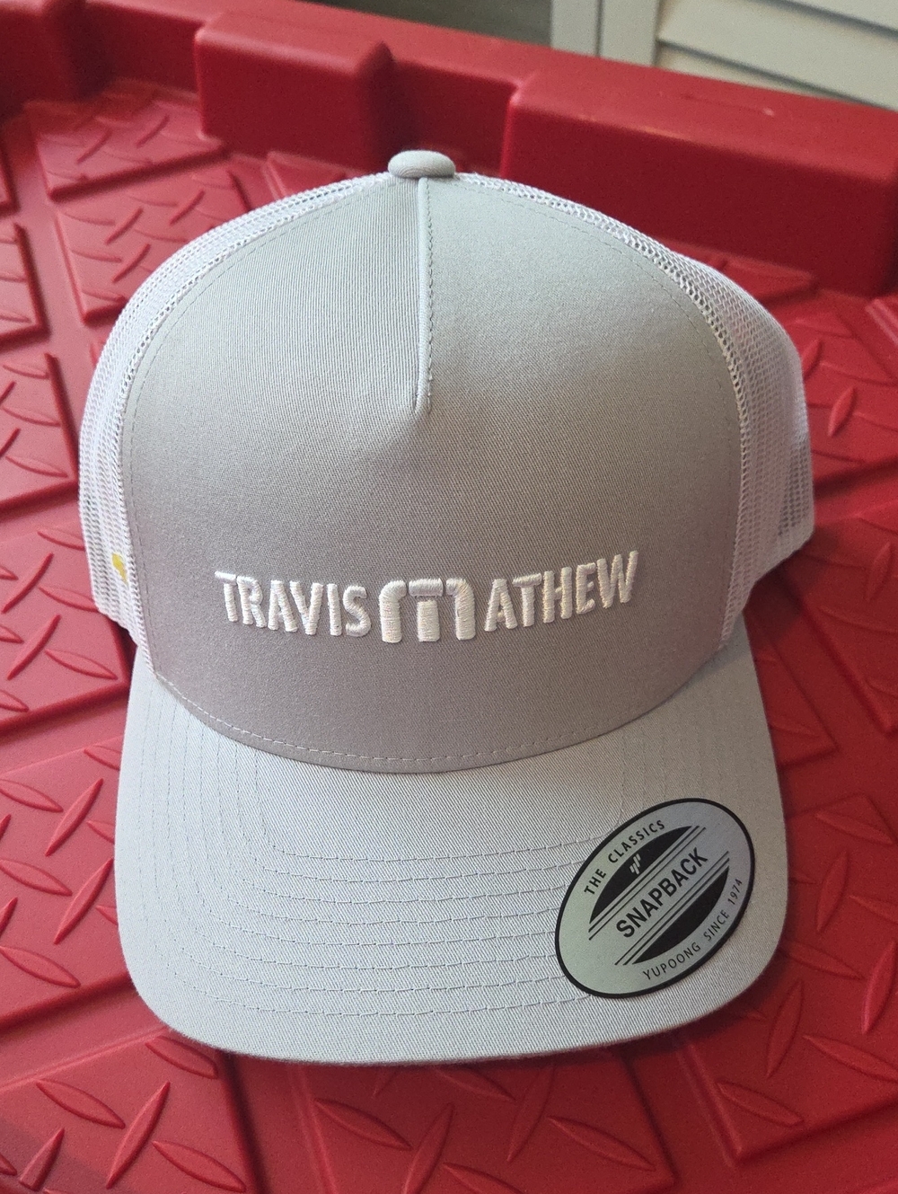 Travis Mathew White and Light Gray Mesh Snapback Hat